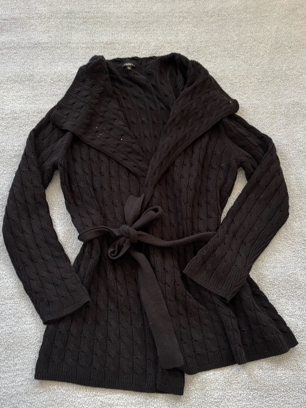 Talbots Black Cable-Knit Wrap Cardigan with Belt